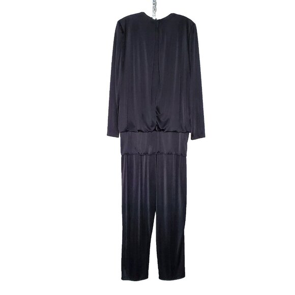 Vintage 1980s Jumpsuit Romper Sz 8 Black Satin Sequins Lace Party Disco - Picture 4 of 5